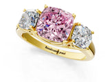 Yellow gold Three-Stone Fancy Pink Cushion Cut Diamond Engagement Ring with Prong Setting_4