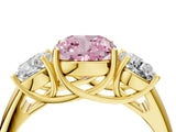 Yellow gold Three-Stone Fancy Pink Cushion Cut Diamond Engagement Ring with Prong Setting_7