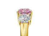 Yellow gold Three-Stone Fancy Pink Cushion Cut Diamond Engagement Ring with Prong Setting_8