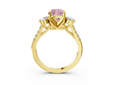 Yellow gold Three-Stone Fancy Pink Cushion  Cut Diamond Pavé Band with Four-Prong Setting_31