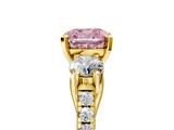 Yellow gold Three-Stone Fancy Pink Cushion  Cut Diamond Pavé Band with Four-Prong Setting_33