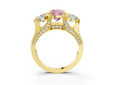 Yellow gold Three-Stone Fancy Pink Cushion  Cut Diamond Ring with Channel-Set Band and Four-Prong Setting_55