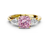 Yellow gold Three-Stone Fancy Pink Cushion  Cut Diamond Ring with Pear Side Stones in Four-Prong Setting_109