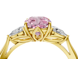 Yellow gold Three-Stone Fancy Pink Cushion  Cut Diamond Ring with Pear Side Stones in Four-Prong Setting_113