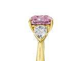 Yellow gold Three-Stone Fancy Pink Cushion  Cut Diamond Ring with Pear Side Stones in Four-Prong Setting_114