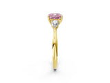 Yellow gold Three-Stone Fancy Pink Cushion Cut Diamond Ring with Pear  Side Stones in Four-Prong Setting_14