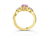 Yellow gold Three-Stone Fancy Pink Cushion Cut Diamond Ring with Pear  Side Stones in Four-Prong Setting_15