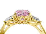 Yellow gold Three-Stone Fancy Pink Cushion Cut Diamond Ring with Pear  Side Stones in Four-Prong Setting_16