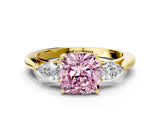 Yellow gold Three-Stone Fancy Pink Cushion Cut Diamond Ring with Pear  Side Stones in Four-Prong Setting_48