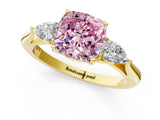 Yellow gold Three-Stone Fancy Pink Cushion Cut Diamond Ring with Pear  Side Stones in Four-Prong Setting_49