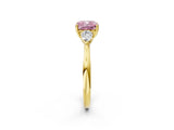 Yellow gold Three-Stone Fancy Pink Cushion Cut Diamond Ring with Pear  Side Stones in Four-Prong Setting_50