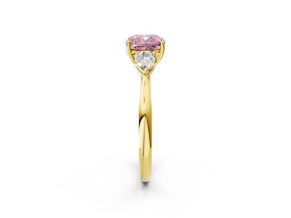 Yellow Gold Cushion Cut Engagement Ring Setting for Fancy Pink Center with Pear Side Stones