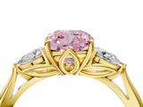 Yellow gold Three-Stone Fancy Pink Cushion Cut Diamond Ring with Pear  Side Stones in Four-Prong Setting_52
