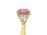 Yellow gold Three-Stone Fancy Pink Cushion Cut Diamond Ring with Pear  Side Stones in Four-Prong Setting_53