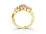 Yellow gold Three-Stone Fancy Pink Cushion Cut Diamond Ring with Round Side Stones, Classic Band, and Four-Prong Setting_3