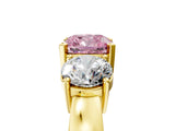 Yellow gold Three-Stone Fancy Pink Cushion Cut Diamond Ring with Round Side Stones, Classic Band, and Four-Prong Setting_5