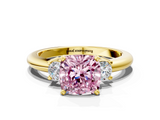 Yellow gold Three-Stone Fancy Pink Cushion  Cut Diamond Solitaire with Prong Setting and Classic Band_26