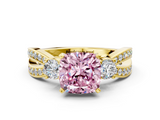 Yellow gold Three-Stone Fancy Pink Cushion  Cut Diamond Twist Band with Prong Setting_51
