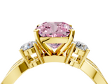 Yellow gold Three-Stone Fancy Pink Cushion  Cut Diamond Twist Band with Prong Setting_55