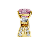 Yellow gold Three-Stone Fancy Pink Cushion  Cut Diamond Twist Band with Prong Setting_56