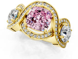 Yellow gold Three-Stone Fancy Pink Cushion Cut Diamond Wave Pave Band with Prong Setting_1