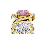 Yellow gold Three-Stone Fancy Pink Cushion Cut Diamond Wave Pave Band with Prong Setting_5