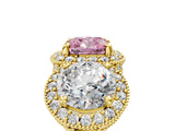 Yellow gold Three-Stone Fancy Pink Cushion Cut Halo Diamond Milgrain Band with Four-Prong Setting_5
