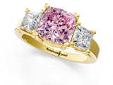 Yellow gold Three-Stone Fancy Pink Cushion  Cut Solitaire Ring with Prong Setting_4