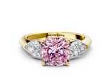 Yellow gold Three-Stone Fancy Pink Cushion  Diamond Ring with Pear Side Stones in Four-Prong Setting_62