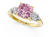 Yellow gold Three-Stone Fancy Pink Cushion  Diamond Ring with Pear Side Stones in Four-Prong Setting_63