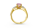 Yellow gold Three-Stone Fancy Pink Cushion  Diamond Ring with Pear Side Stones in Four-Prong Setting_65