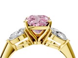 Yellow gold Three-Stone Fancy Pink Cushion  Diamond Ring with Pear Side Stones in Four-Prong Setting_66
