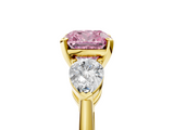 Yellow gold Three-Stone Fancy Pink Cushion  Diamond Ring with Pear Side Stones in Four-Prong Setting_67