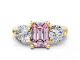 Yellow gold Three-Stone Fancy Pink Emerald  Brilliant Cut Solitaire Ring with Prong Setting on a Classic Band 1