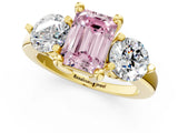 Yellow gold Three-Stone Fancy Pink Emerald  Brilliant Cut Solitaire Ring with Prong Setting on a Classic Band 2