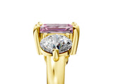 Yellow gold Three-Stone Fancy Pink Emerald  Brilliant Cut Solitaire Ring with Prong Setting on a Classic Band