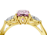 Yellow gold Three-Stone Fancy Pink Emerald Cut Brilliant Diamond Solitaire Ring with Tapered Band and Four-Prong Setting_10