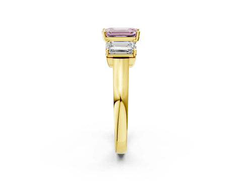 Yellow gold Three-Stone Fancy Pink Emerald Cut Brilliant Diamond Trellis Ring with Comfort Fit Band_2
