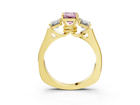 Yellow gold Three-Stone Fancy Pink Emerald Cut Brilliant Diamond Trellis Ring with Comfort Fit Band_3