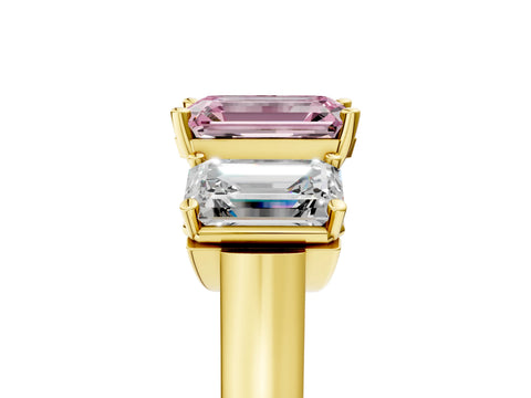Yellow gold Three-Stone Fancy Pink Emerald Cut Brilliant Diamond Trellis Ring with Comfort Fit Band_5