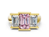 Yellow gold Three Stone Fancy Pink Emerald Cut Cut Channel Set Diamond Ring