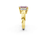 Yellow gold Three Stone Fancy Pink Emerald Cut Cut Channel Set Diamond Ring_2