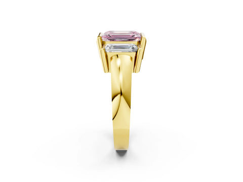 Yellow gold Three Stone Fancy Pink Emerald Cut Cut Channel Set Diamond Ring_2