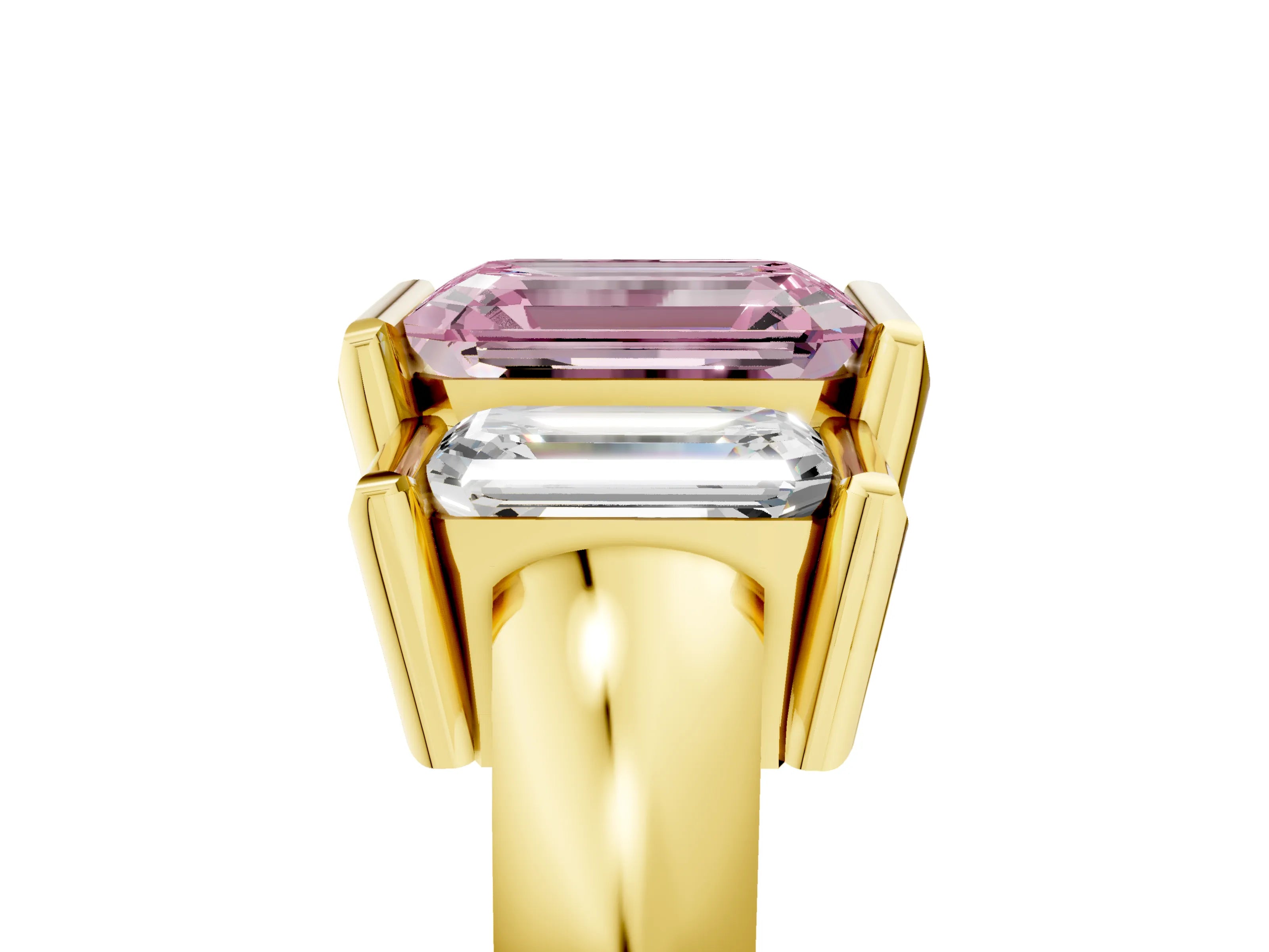 Yellow gold Three Stone Fancy Pink Emerald Cut Cut Channel Set Diamond Ring_5