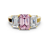 Yellow gold Three-Stone Fancy Pink Emerald Cut Cut Diamond Engagement Ring with Flat Band and Four-Prong Setting_12