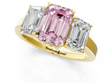 Yellow gold Three-Stone Fancy Pink Emerald Cut Cut Diamond Engagement Ring with Flat Band and Four-Prong Setting_13
