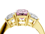 Yellow gold Three-Stone Fancy Pink Emerald Cut Cut Diamond Engagement Ring with Flat Band and Four-Prong Setting_16