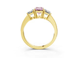 Yellow gold Three-Stone Fancy Pink Emerald Cut Cut Diamond Engagement Ring with Flat Band and Four-Prong Setting_3
