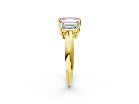 Yellow gold Three-Stone Fancy Pink Emerald Cut Cut Diamond Engagement Ring with Prong Setting on a White Gold Band_2