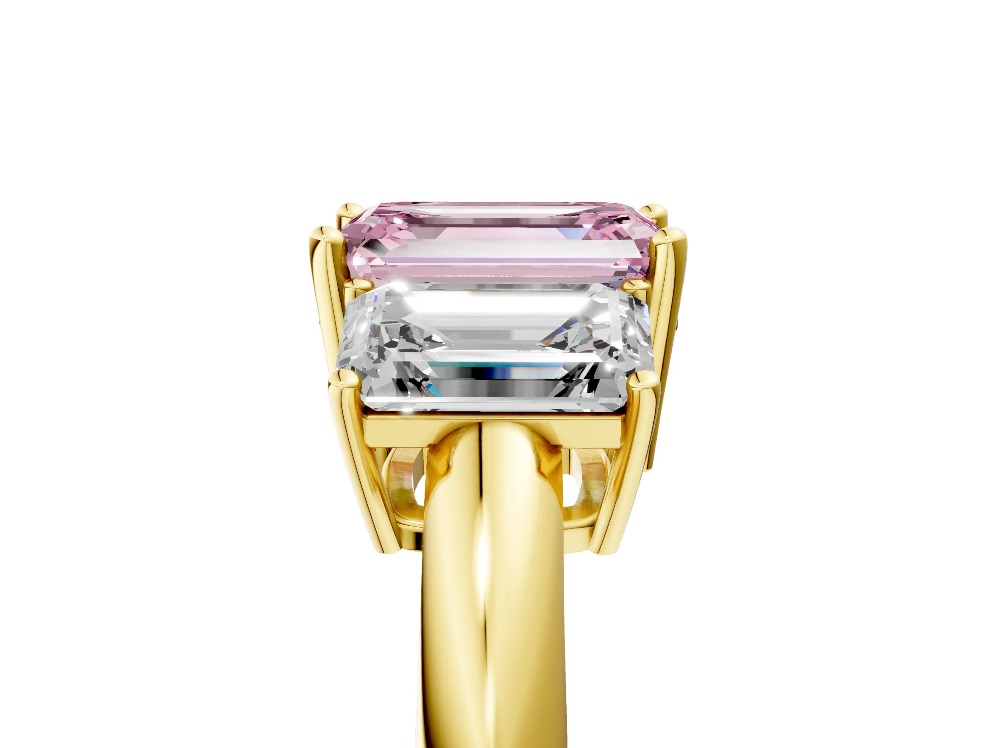 Yellow gold Three-Stone Fancy Pink Emerald Cut Cut Diamond Engagement Ring with Prong Setting on a White Gold Band_5